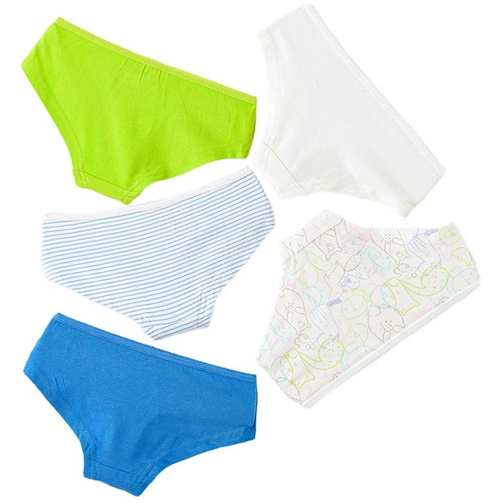 Jelliene - 5pc-Set - Girl's Soft Cotton Briefs - Blue/Green