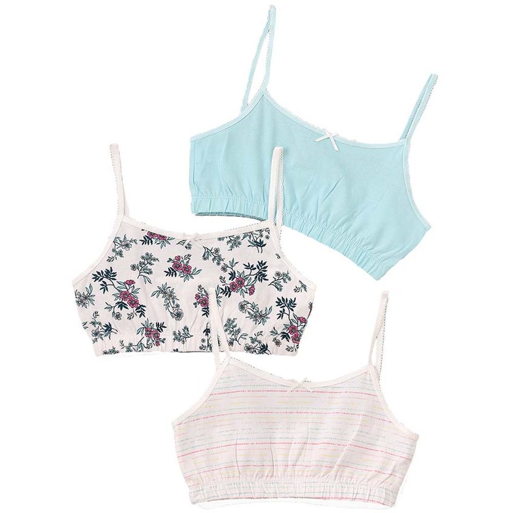 Jelliene - 3pc-Set - Girl's Cotton Training Bras - Blue/White