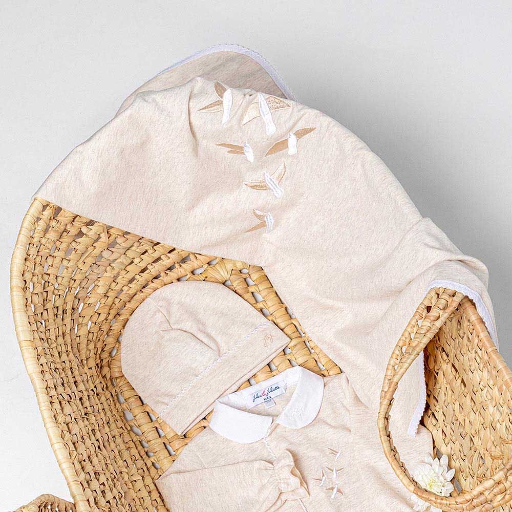 Jules & Juliette - Flighty Embroidered Baby Blanket - Beige