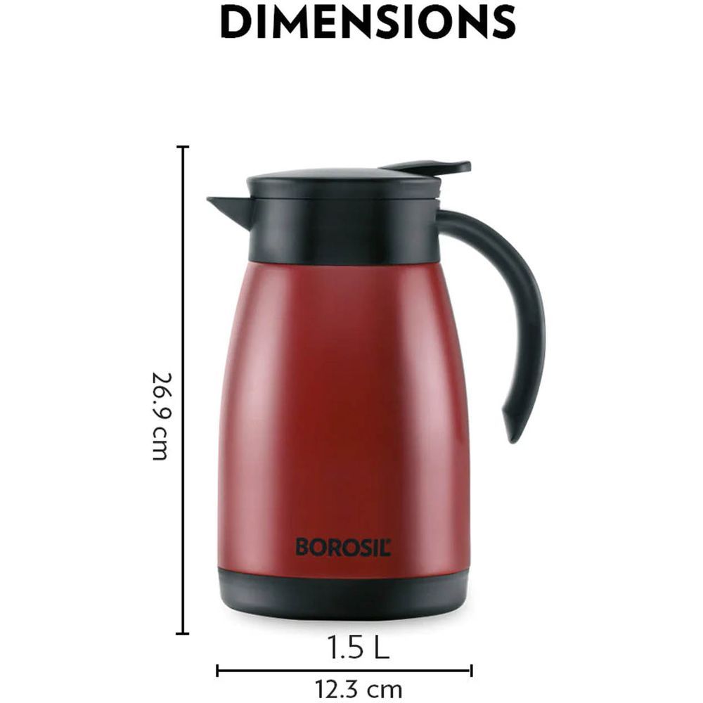 Borosil - Vacuum Insulated Stainless Steel Teapot - Red - 1.5 L