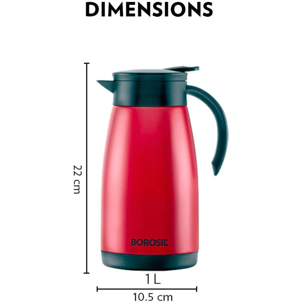 Borosil - Vacuum Insulated Stainless Steel Teapot - Red - 1 L