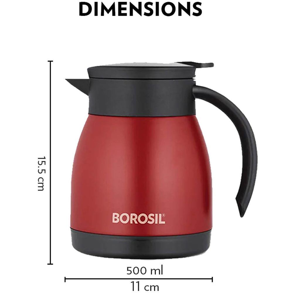 Borosil - Vacuum Insulated Stainless Steel Teapot - Red - 500 ml