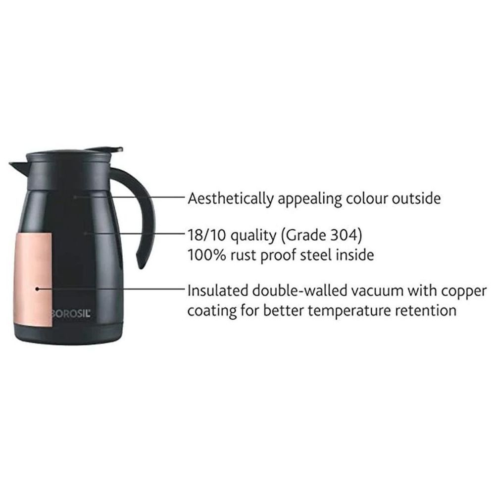 Borosil - Vacuum Insulated Stainless Steel Teapot - Black - 750 ml