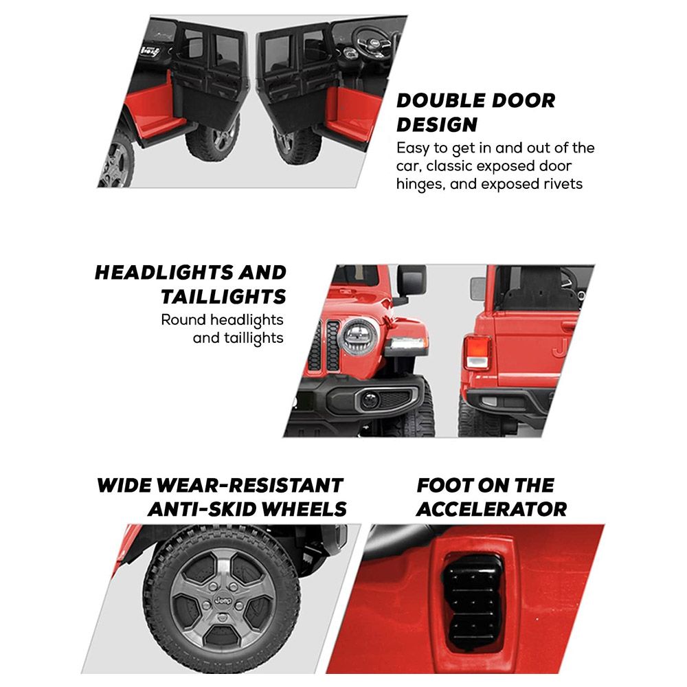 جيب - سيارة روبيكون كهربائية بكرسيين للأطفال - 12 فولت - أحمر