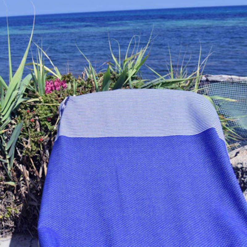 Hammam Corner - 100% Recycled Cotton Honeycomb Beach Towel - Blue Ocean