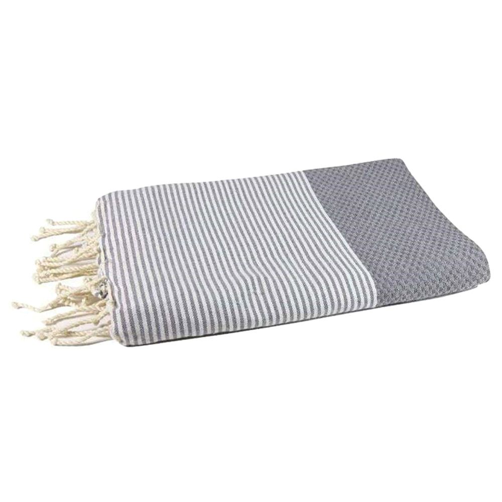 Hammam Corner - 100% Recycled Cotton Honeycomb Beach Towel - Grey