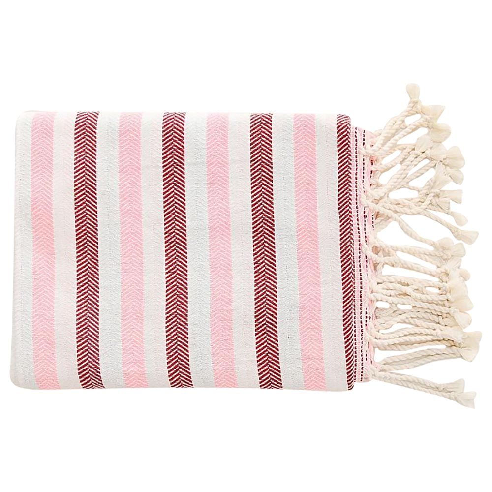 Hammam Corner - 100% Recycled Cotton Lux Beach Towel - Red Pink