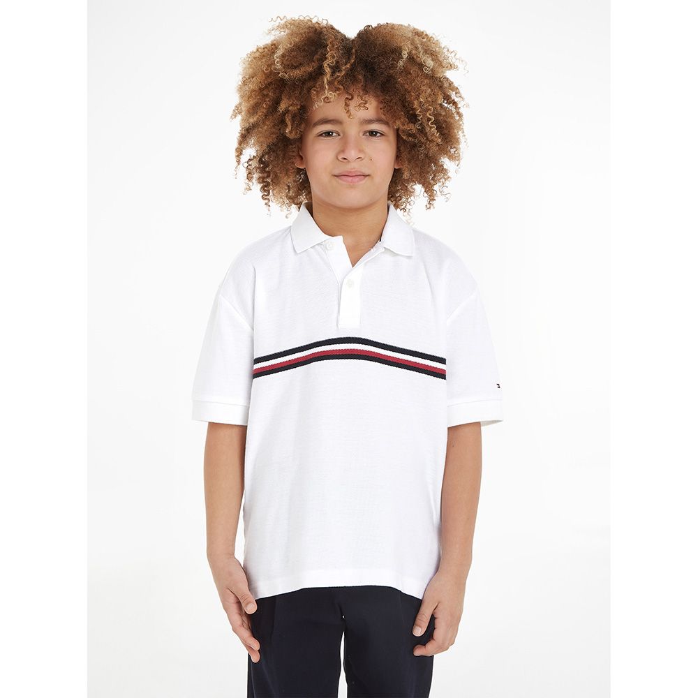 Tommy Hilfiger - Jaquard Global Stripes Short Sleeves Polo T-Shirt - White