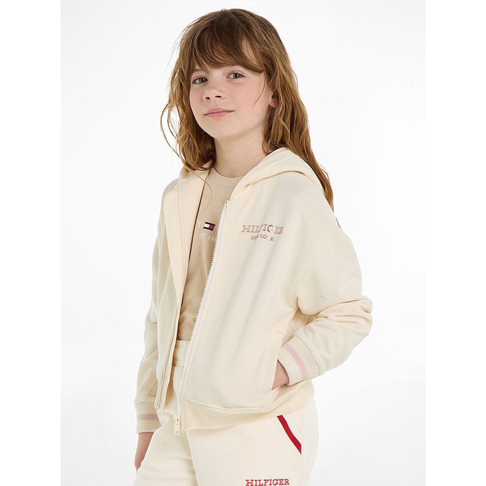 Tommy Hilfiger - Monotype Foil Zip Thru Hoodie - Beige