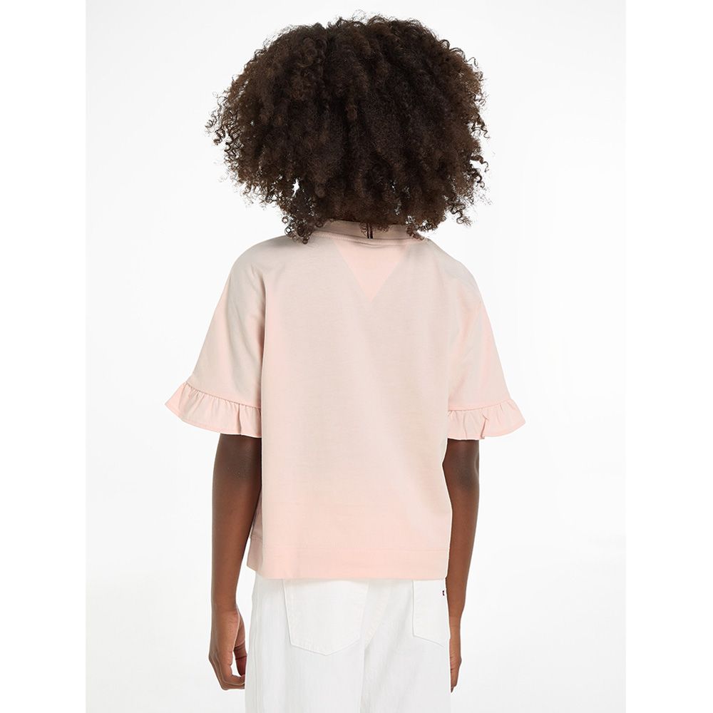 Tommy Hilfiger - TH Monogram Embroidery Ruffle Sleeves T-Shirt - Pink