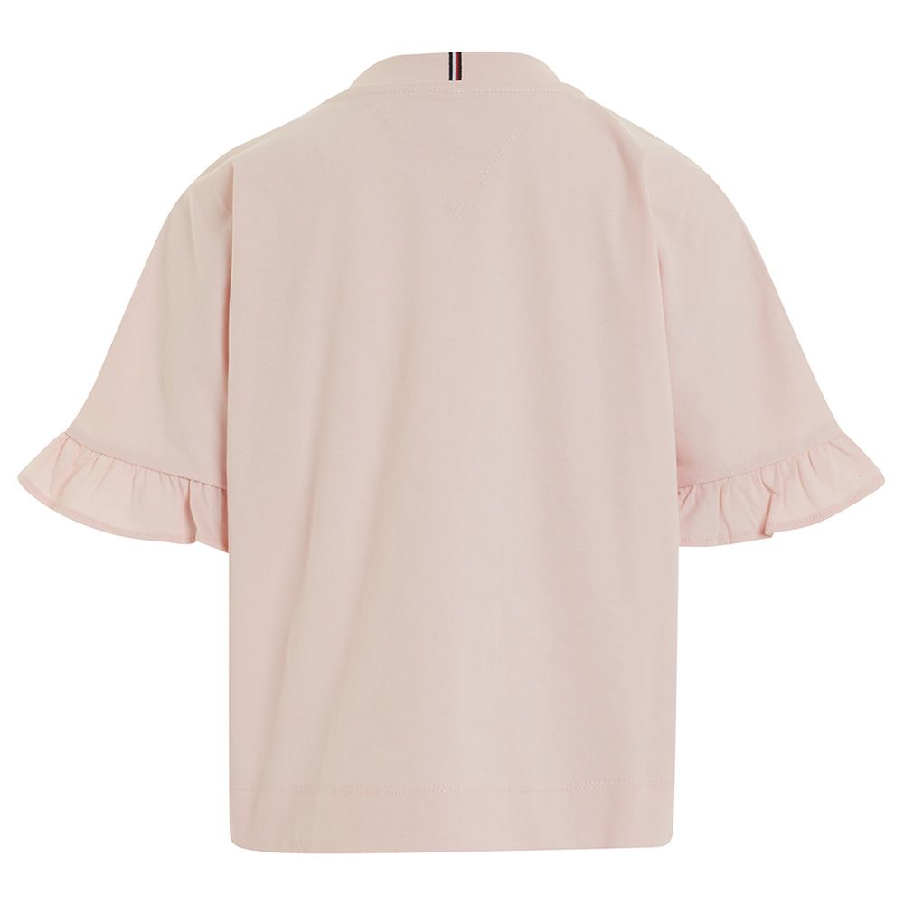 Tommy Hilfiger - TH Monogram Embroidery Ruffle Sleeves T-Shirt - Pink