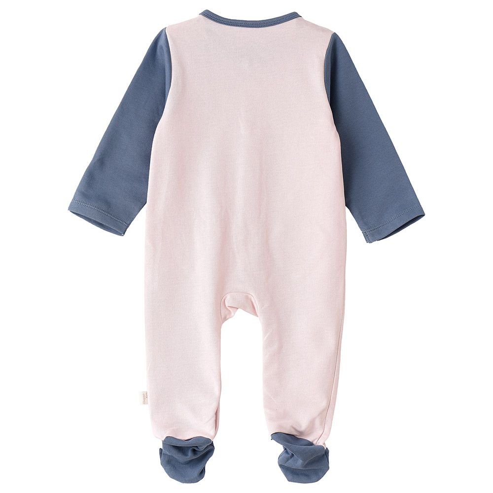 Tiny Hug - Bunny Front Open Cotton Sleepsuit - Blue