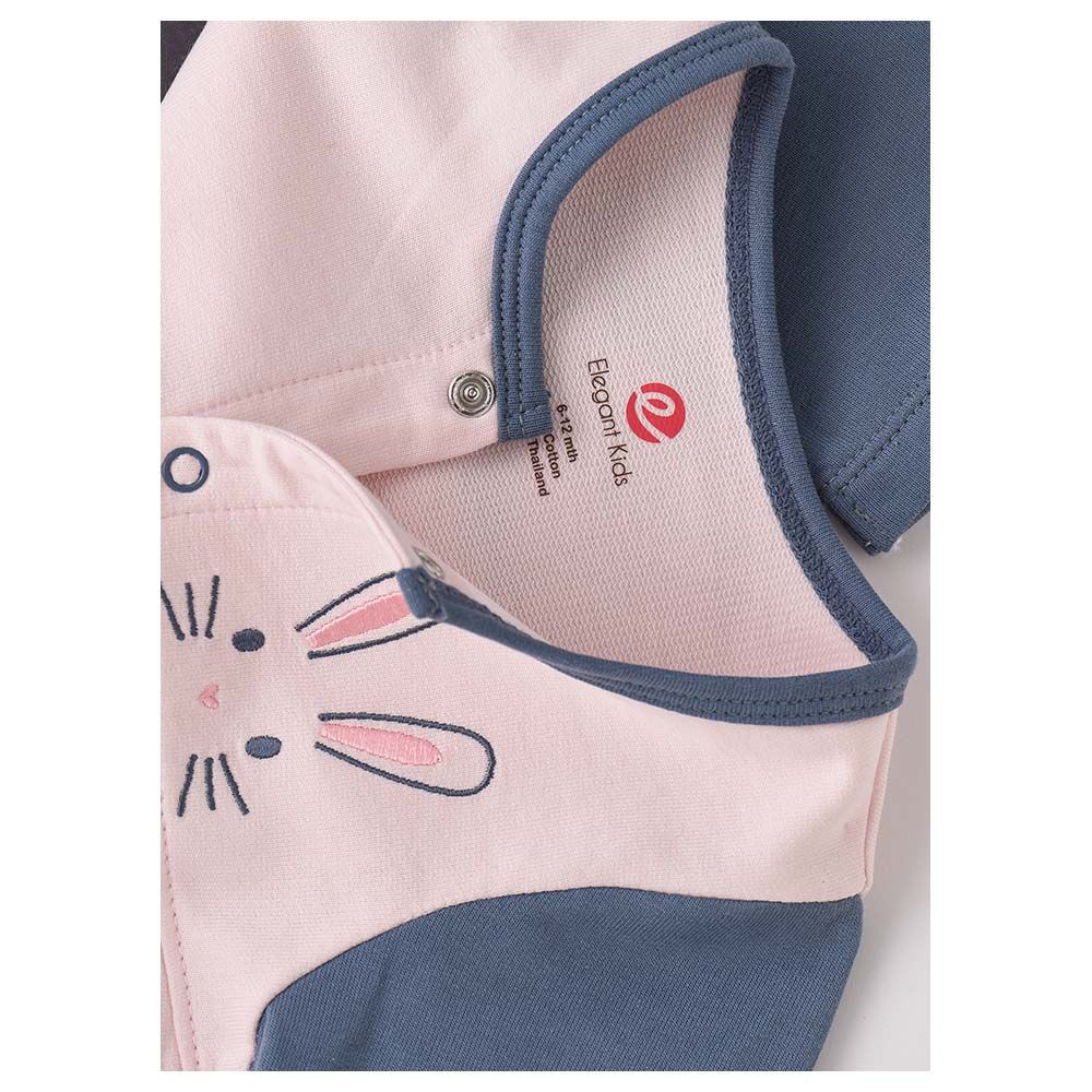 Tiny Hug - Bunny Front Open Cotton Sleepsuit - Blue