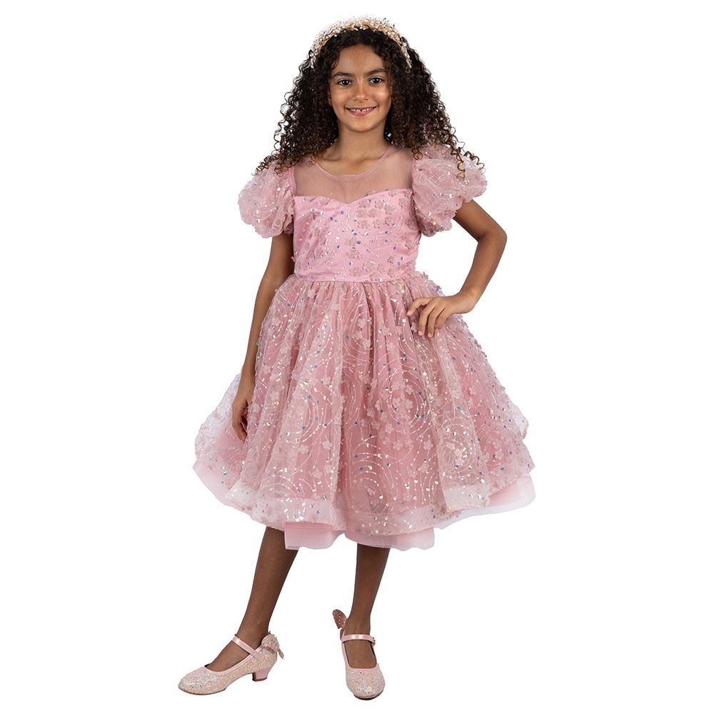 D' Daniela - Girls Balloon Sleeves Katherina Dress - Dark Pink