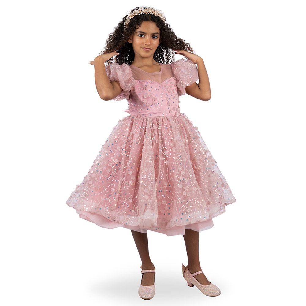 D' Daniela - Girls Balloon Sleeves Katherina Dress - Dark Pink