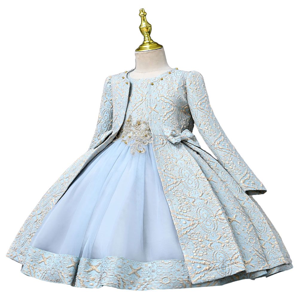 D' Daniela - Jasmine Flowers Party Dress w/ Jacket & Bag - Blue