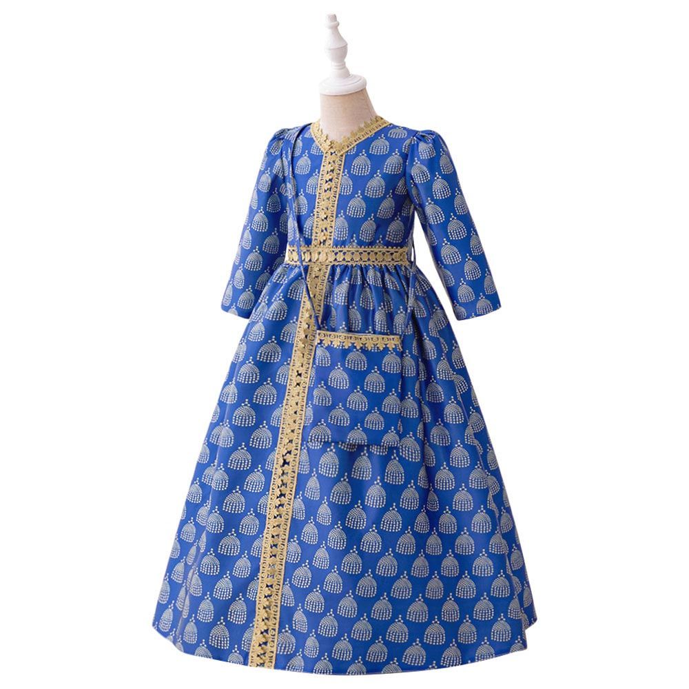 D' Daniela - Noor Embroidered Jalabiya Abaya With Tie-Up Belt - Blue