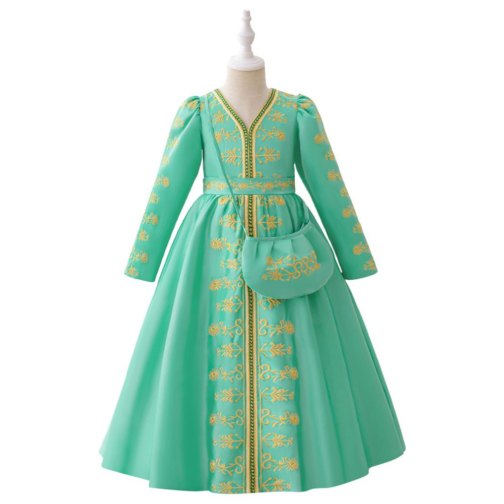 D' Daniela - Liya Embroidered Jalabiya Abaya With Tie-Up Belt - Tiffany