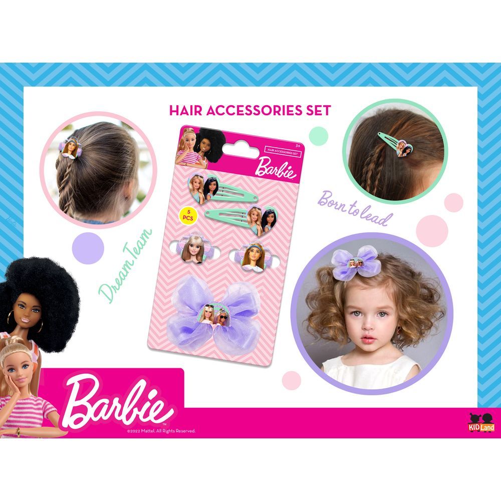 Barbie - Girls Hair Bow & Clips - 5pcs