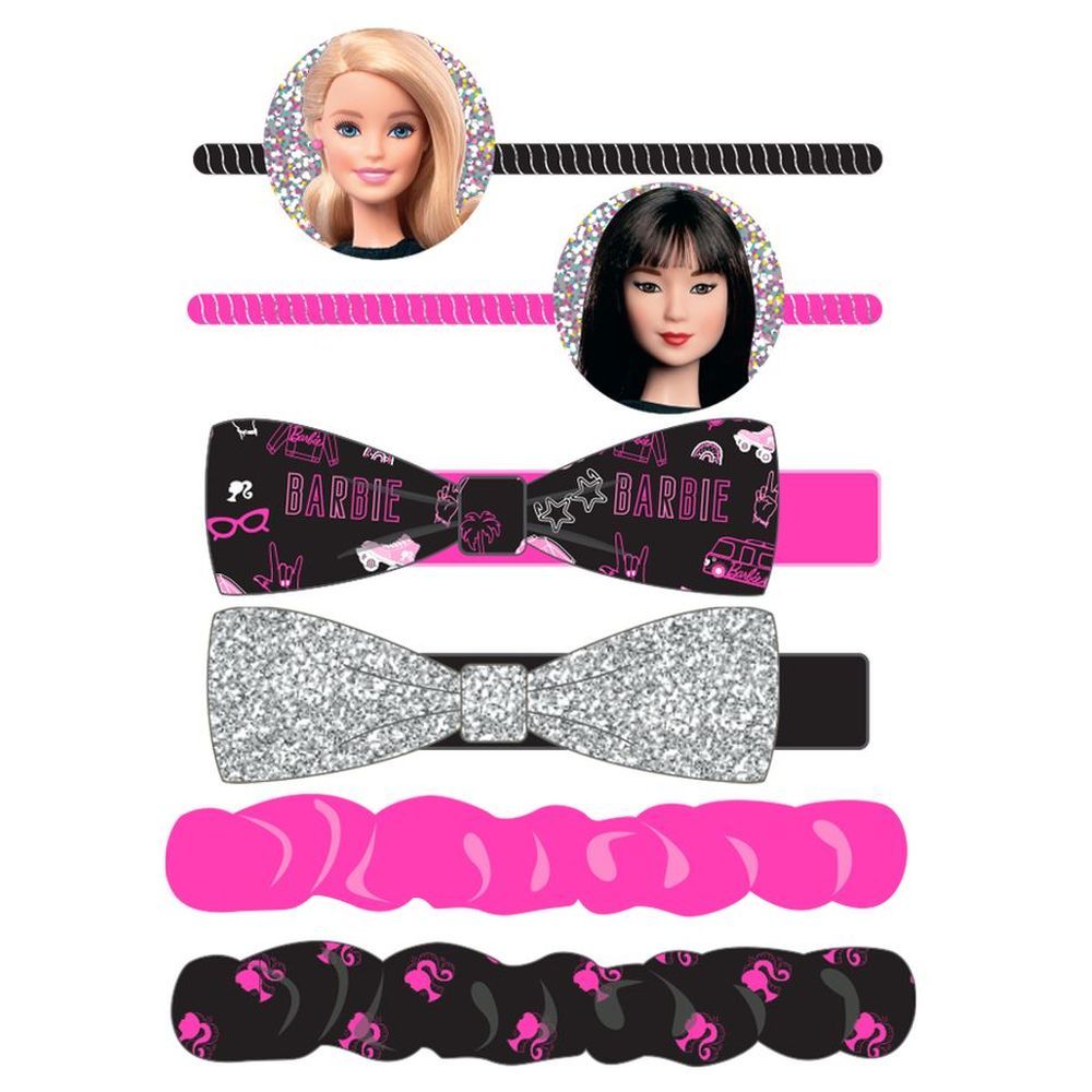 Barbie - Girls Hair Accessories Set - Black/Pink - 6pcs