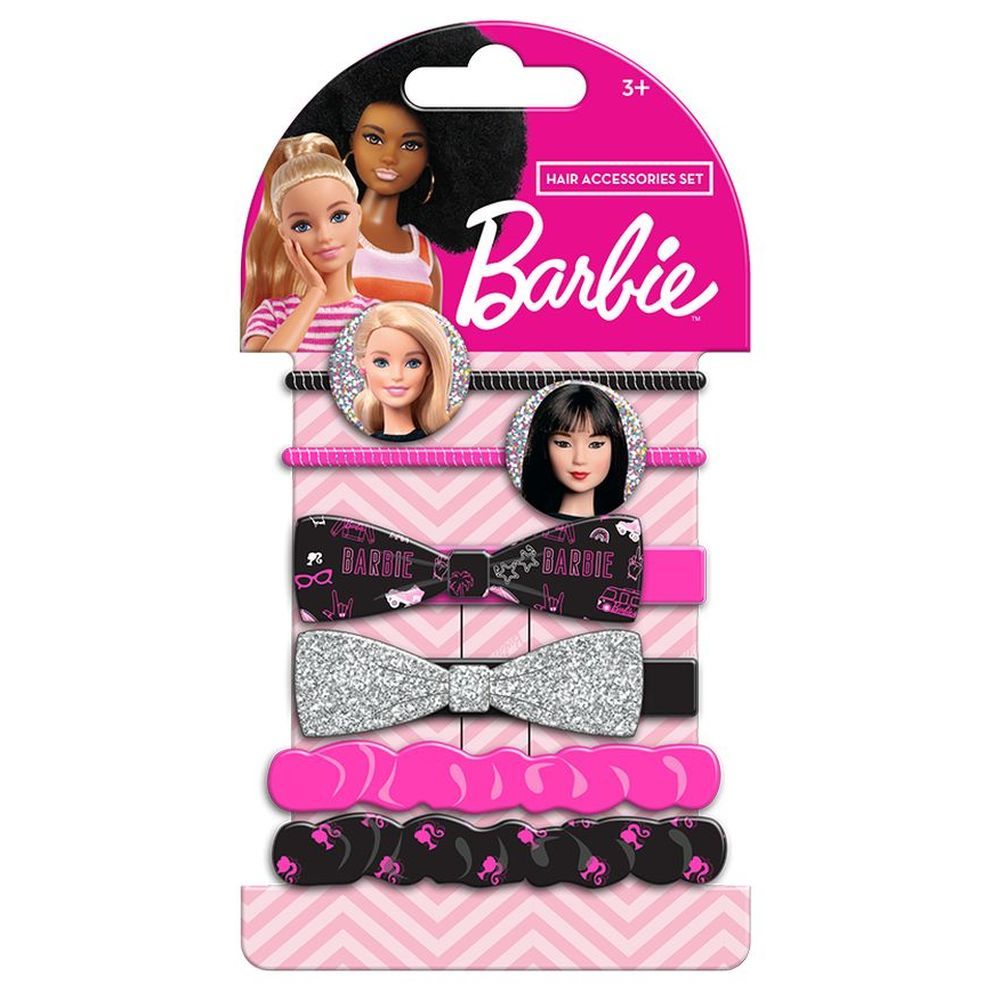 Barbie - Girls Hair Accessories Set - Black/Pink - 6pcs