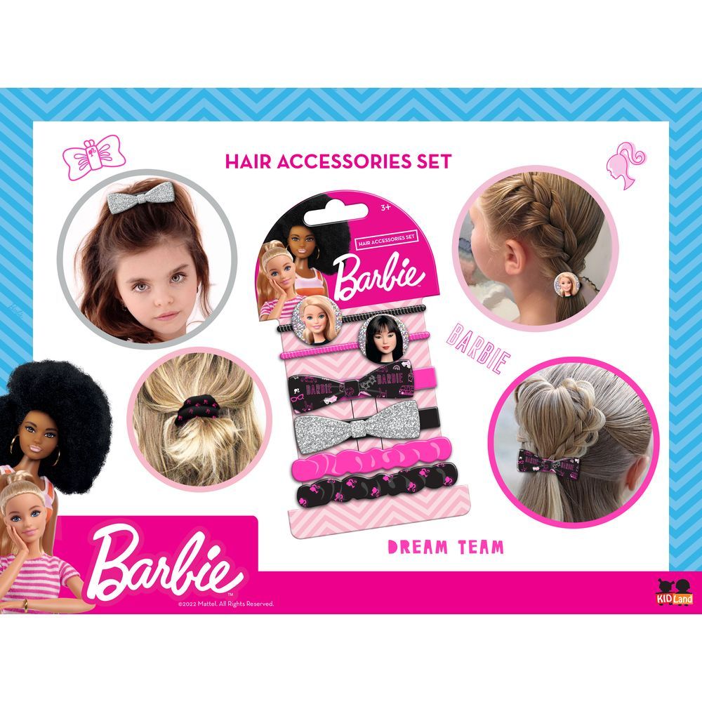 Barbie - Girls Hair Accessories Set - Black/Pink - 6pcs