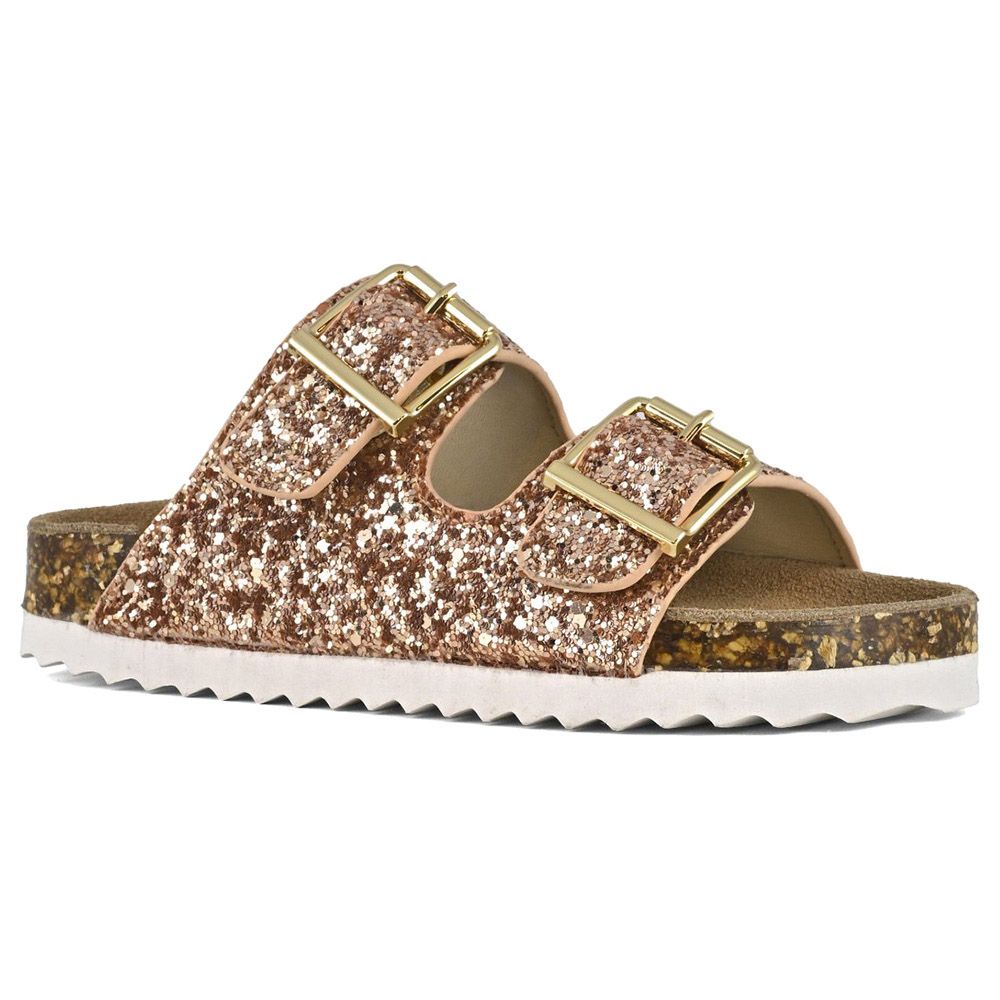 Colors of California - 2 Buckles Glitter Sandal - Pink Gold