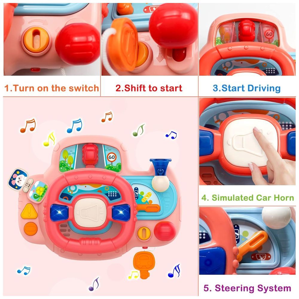 Huanger - Kids Musical Smart Steering Wheel Simulation Toy - Pink