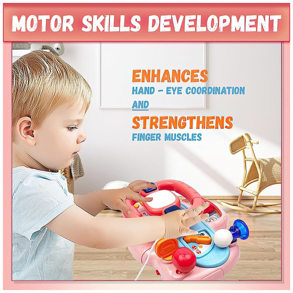 Huanger - Kids Musical Smart Steering Wheel Simulation Toy - Pink