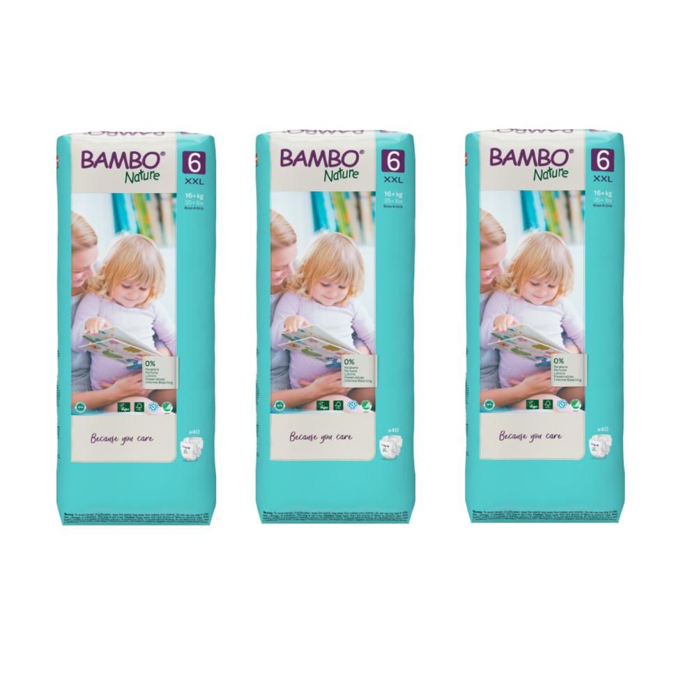 Bambo Nature - Eco-Friendly Diapers, Size 6, 16+kg 120 pcs, Tall Extra Value Pack