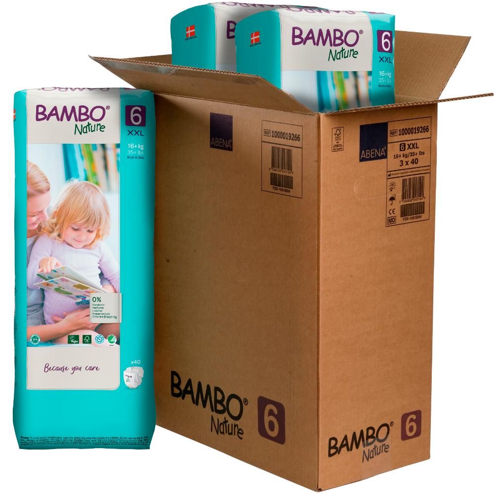 Bambo Nature - Eco-Friendly Diapers, Size 6, 16+kg 120 pcs, Tall Extra Value Pack