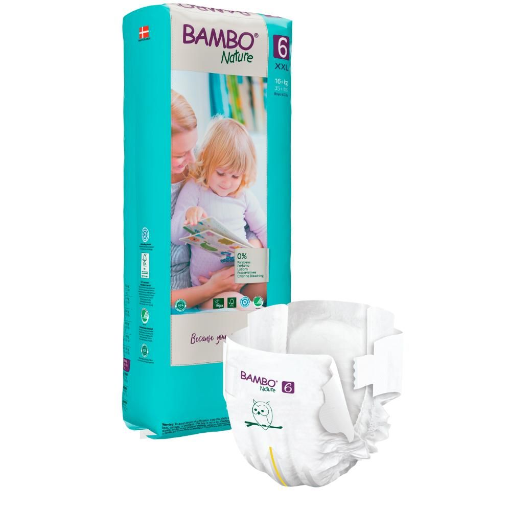 Bambo Nature - Eco-Friendly Diapers, Size 6, 16+kg 120 pcs, Tall Extra Value Pack