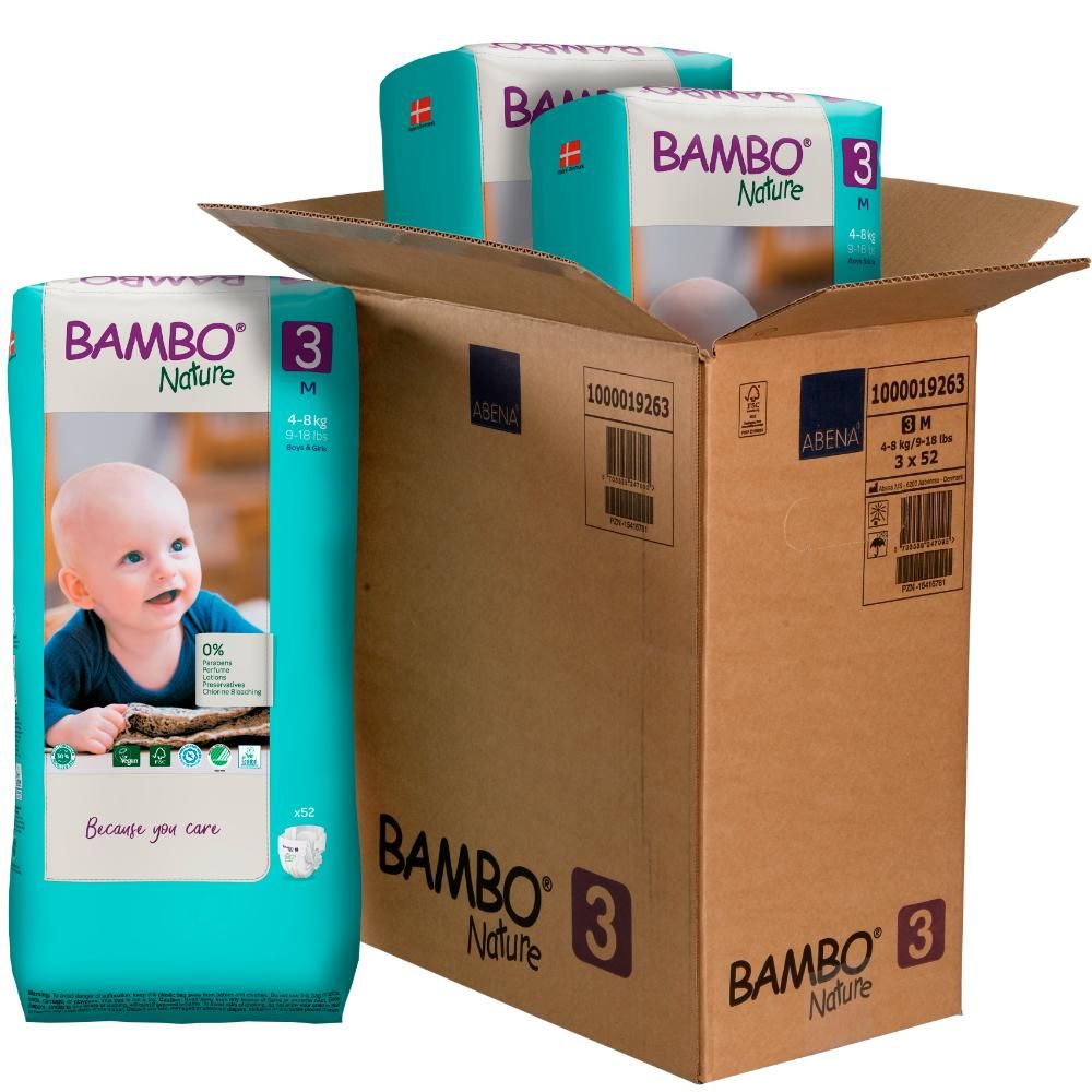 Bambo Nature - Eco-Friendly Diapers, Size 3, 4-8kg 208 pcs, Tall Mega Pack