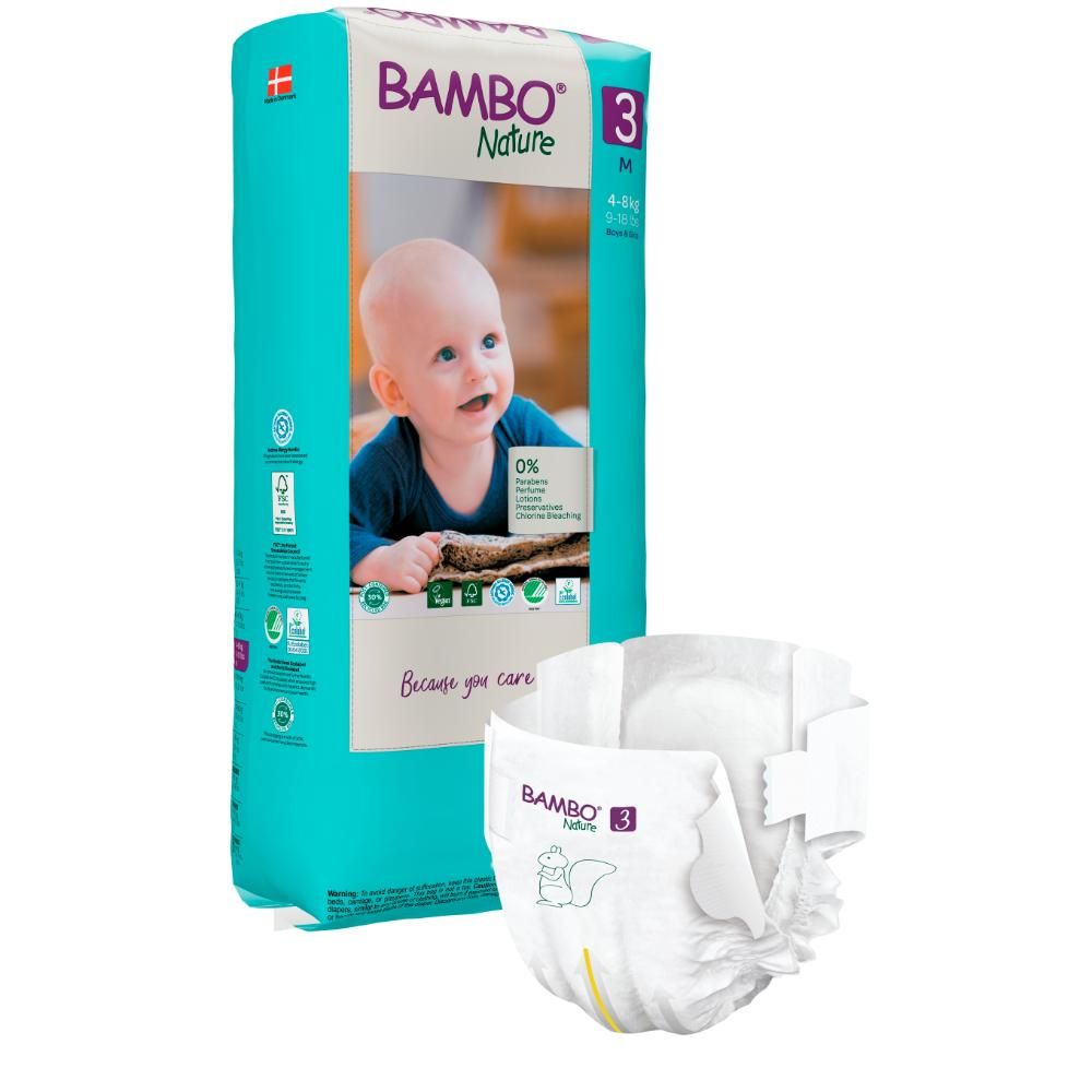 Bambo Nature - Eco-Friendly Diapers, Size 3, 4-8kg 208 pcs, Tall Mega Pack