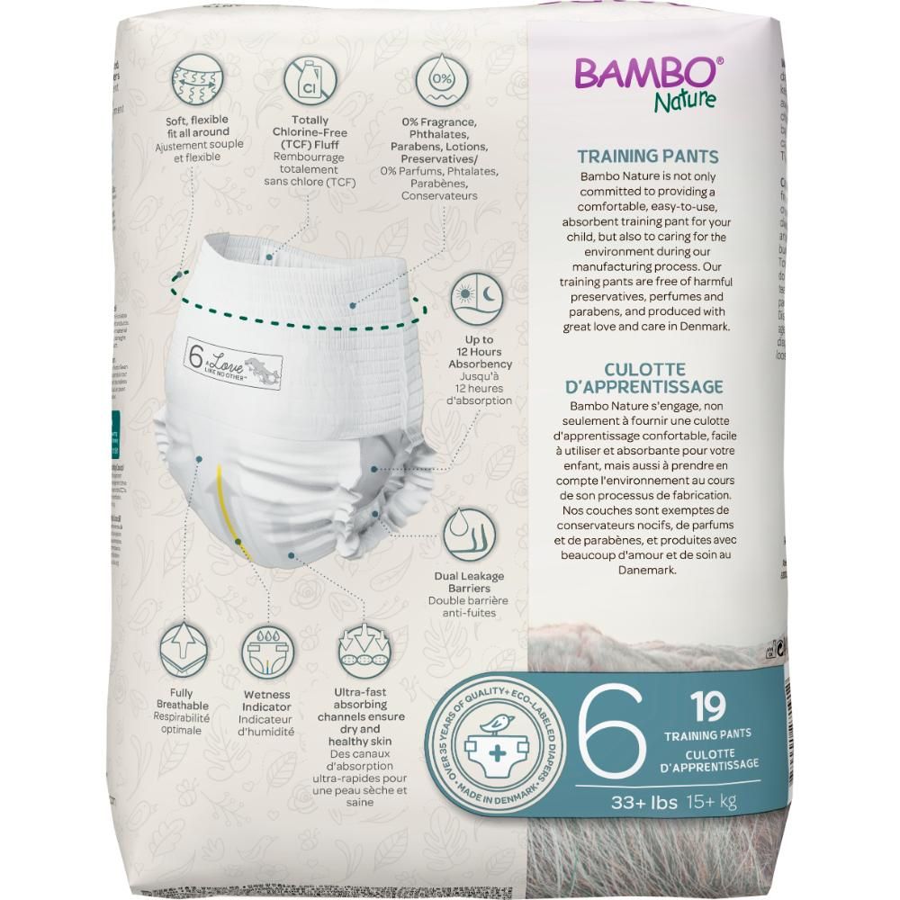 Bambo Nature Eco - Friendly Diapers Pants, Size 6, 15+kg, 95 Pants, Mega Pack - Pack of 5