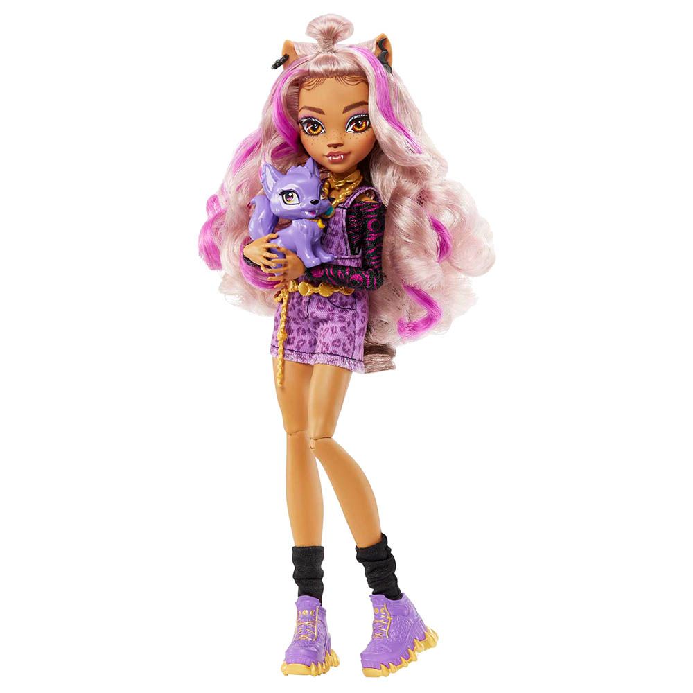 Mattel Games - Monster Posable Doll w/ Accessories & Pet Dog - Clawdeen Wolf