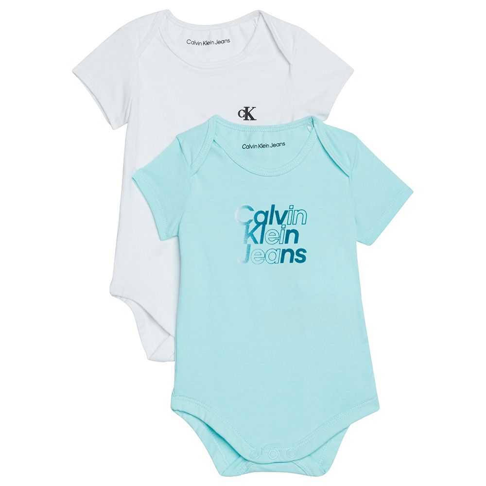 Calvin Klein - 2pc-Set - Gradient Logo Short Sleeves Bodysuits - Blue