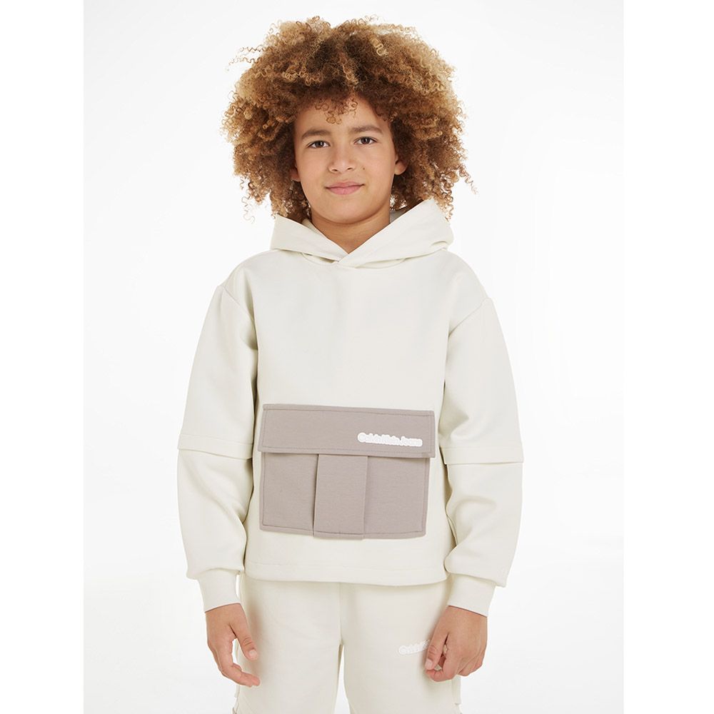 Calvin Klein - Spacer Color Block Hooded Sweatshirt - Ivory