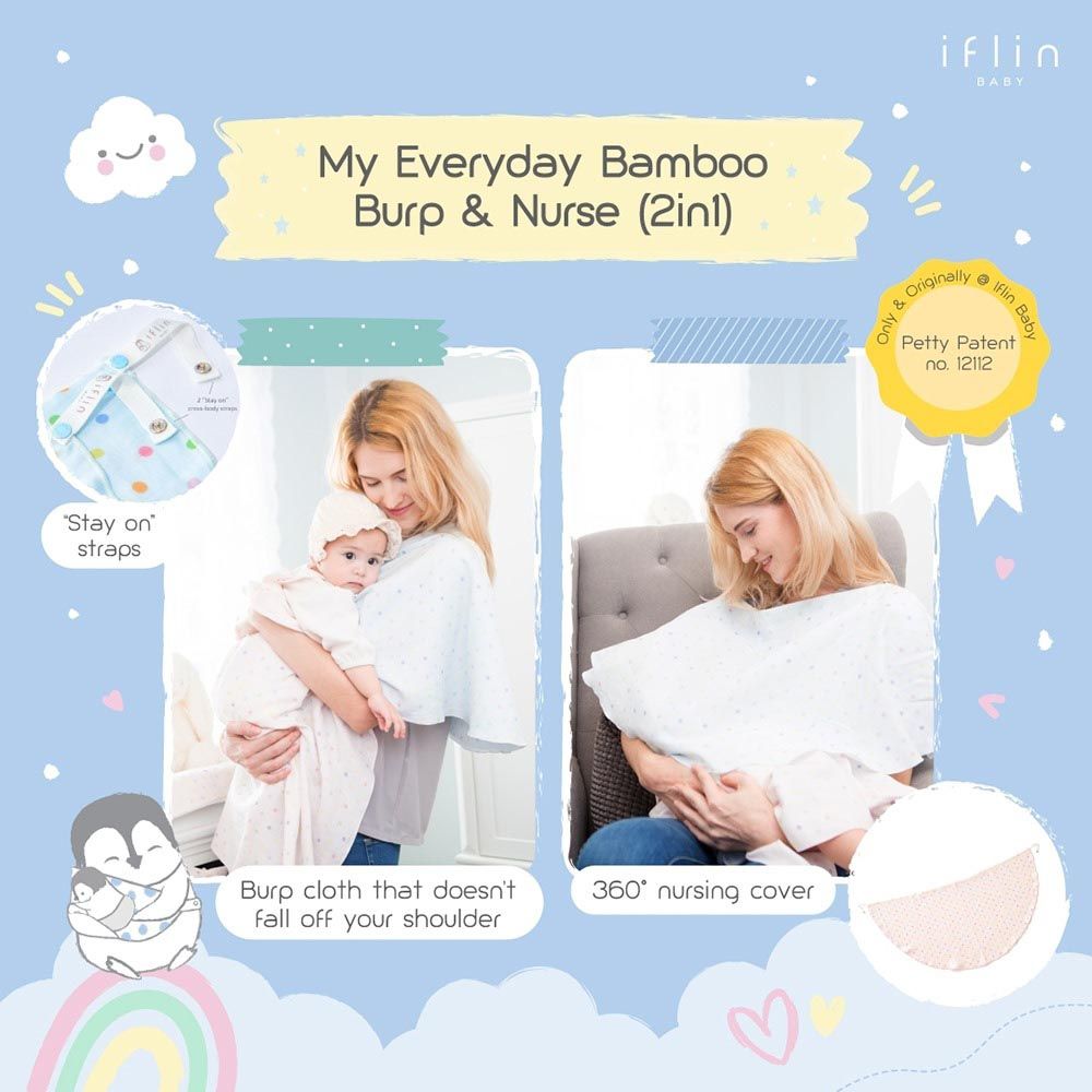 Iflin Baby - My Everyday Bamboo 2-in-1 Burp And Nurse - Playful Blue - 2pcs