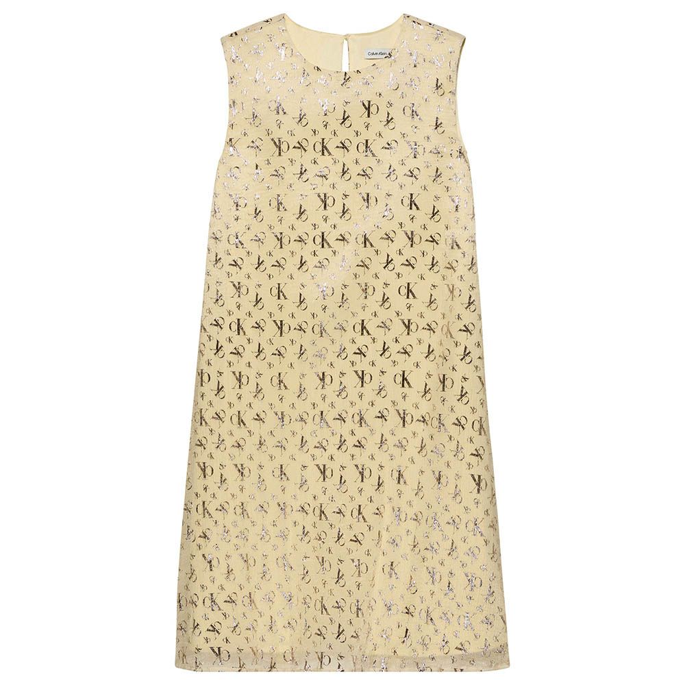 Calvin Klein - Girls Cap Metallic Printed Dress - Vanilla