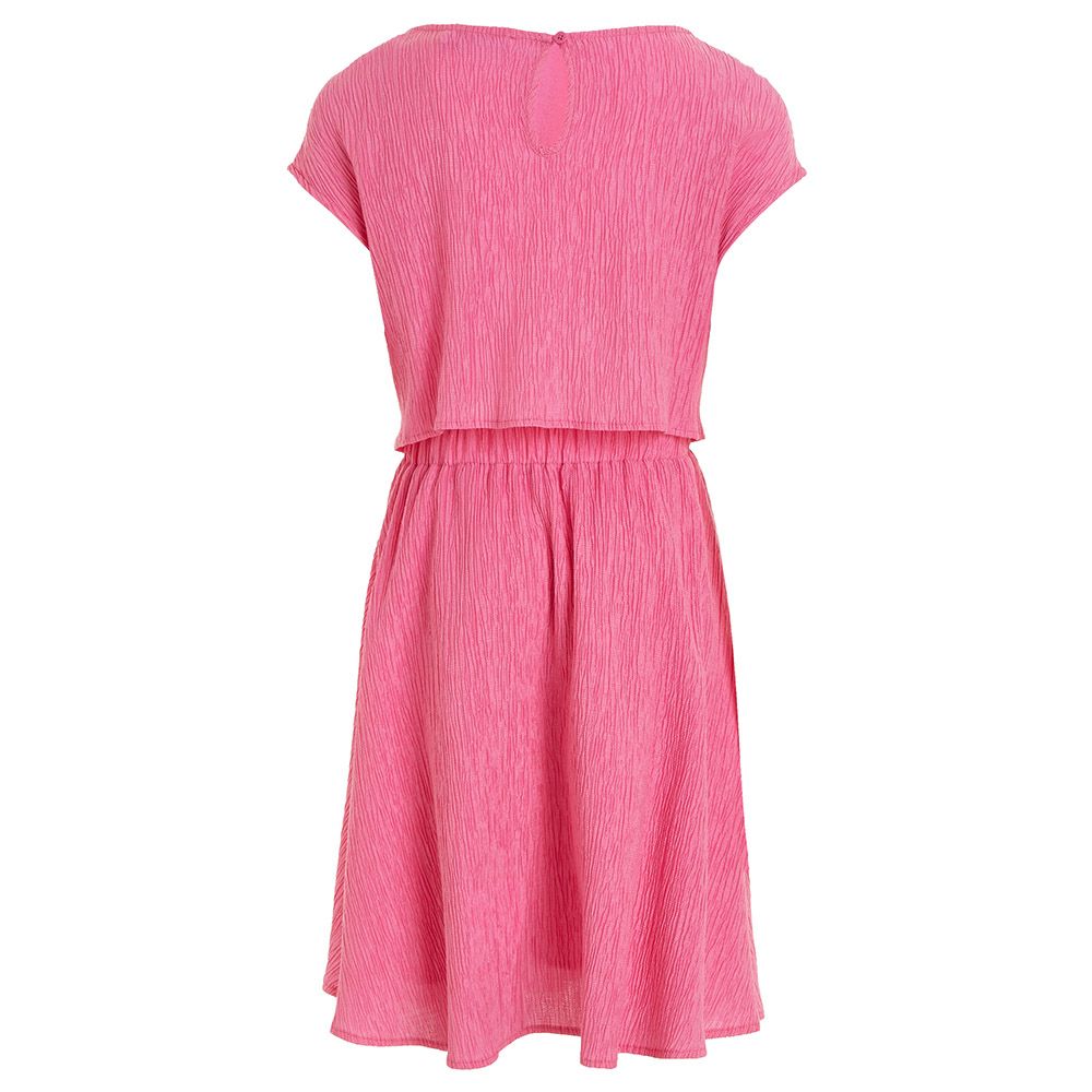 Calvin Klein - Crinkle Short Sleeve Fit Flare Dress - Pink