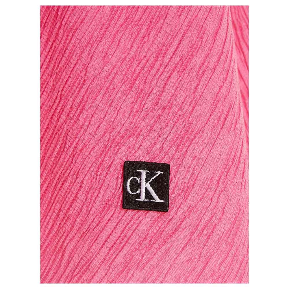 Calvin Klein - Crinkle Short Sleeve Fit Flare Dress - Pink