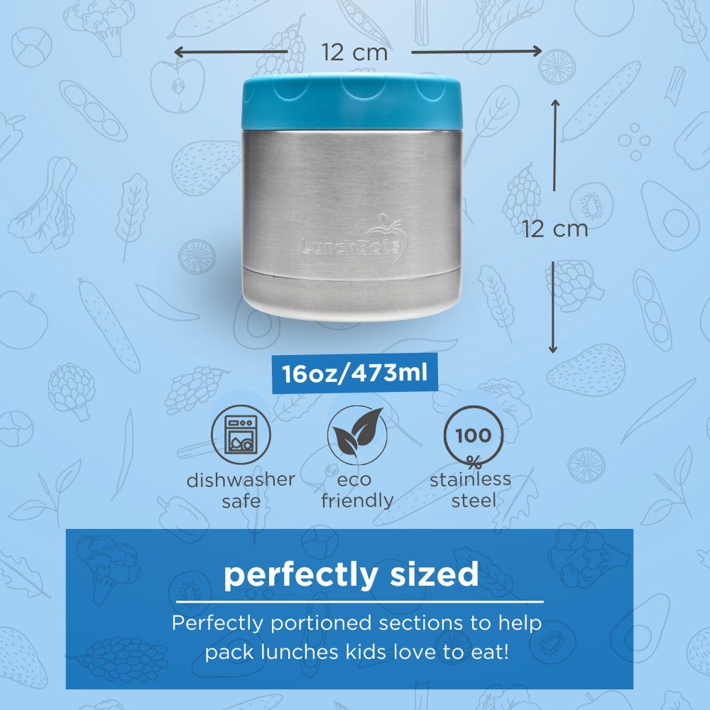 Lunchbots - Wide Thermal Food Jar - Stainless Steel - 470ml - Aqua