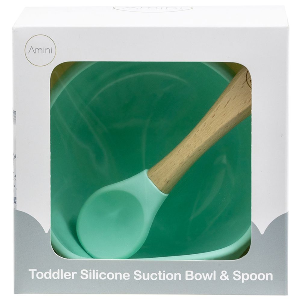 A'ish Home - Silicone Bowl & Spoon Feeding Set - Dark Green