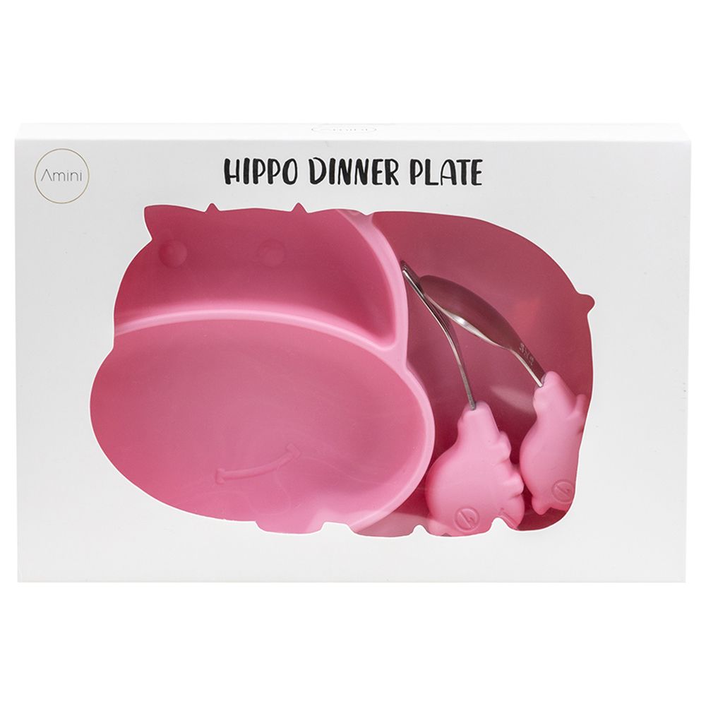 A'ish Home - Amini Kids Hippo Plate & Cutlery Set - Pink