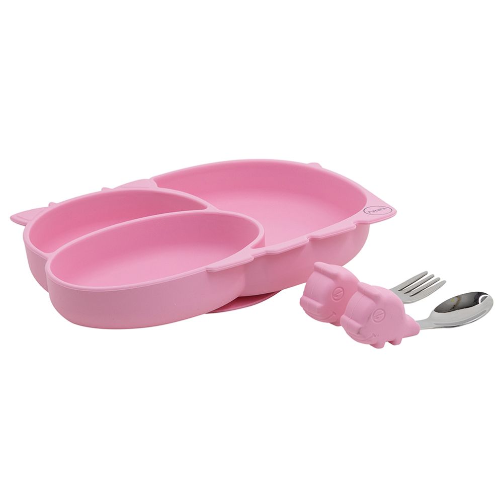 A'ish Home - Amini Kids Hippo Plate & Cutlery Set - Pink