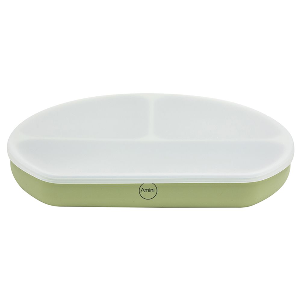 A'ish Home - Covered Grip Plate w/ Spoon & Fork - Olive Green