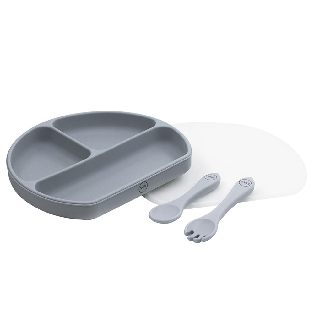 A'ish Home - Covered Grip Plate w/ Spoon & Fork - Senior Grey