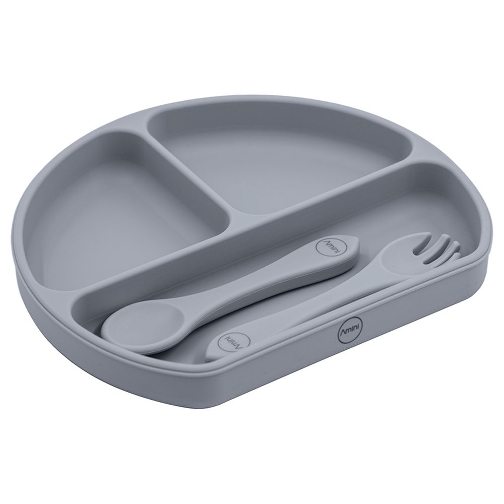 A'ish Home - Covered Grip Plate w/ Spoon & Fork - Senior Grey