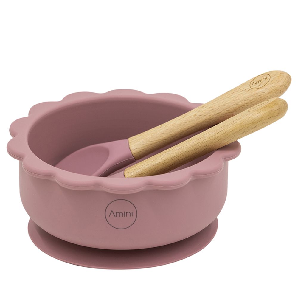 A'ish Home - Baby Lion Suction Bowl w/ Spoon & Fork - Pink